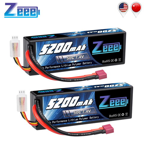 Zeee-baterías Lipo de 5200mAh, 7,4 V, 50C, para coche a control remoto, 2S, batería Lipo con enchufe decanos para coche a control remoto, camión, helicóptero, barco, 2 unidades ► Foto 1/6