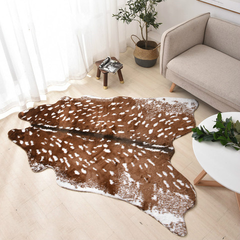 Alfombra de terciopelo con estampado de ciervo, piel de vaca, Natural, decoración de alfombras con formas ► Foto 1/3