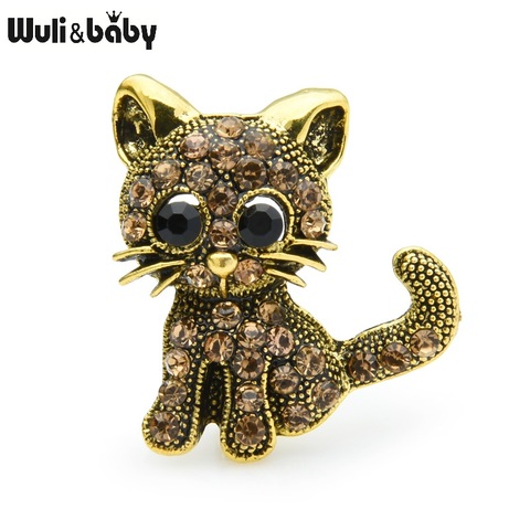 Wuli & baby-broches de gato con diamantes de imitación para mujer, broche informal para fiesta, Animal PEQUEÑO, regalos ► Foto 1/3