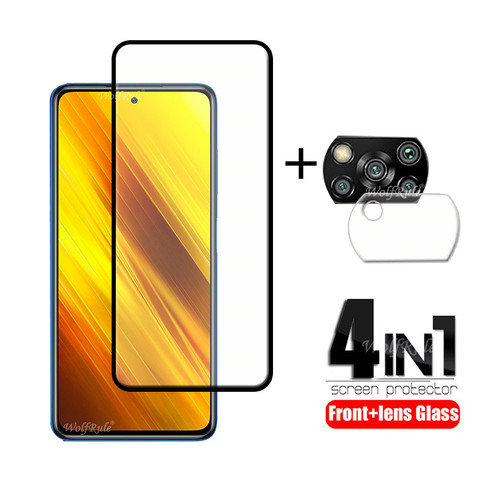 4 en 1 para Xiaomi Poco X3 Glass para Poco X3 Vidrio templado Protector de pantalla protector completo para Poco M2 F2 Pro X2 X3 Lente de vidrio ► Foto 1/6