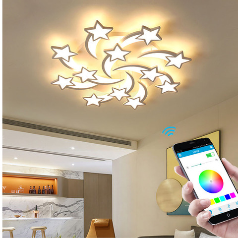 Lámpara LED de araña moderna con estrellas para sala de estar, iluminación de techo con aplicación de control remoto para dormitorio, venta directa de fábrica, nueva ► Foto 1/6