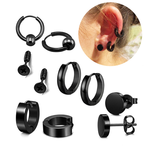 Pendiente gótico de barra Punk para hombre y mujer, Piercing de acero inoxidable, Color negro, diferentes tipos, joyería Pop, superventas ► Foto 1/6