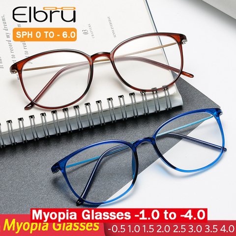 Elbru-Gafas de miopía ultraligeras con luz azul para hombre y mujer, anteojos para miopía con marco redondo, graduadas, dioptrías-1,0 a-4,0 ► Foto 1/6