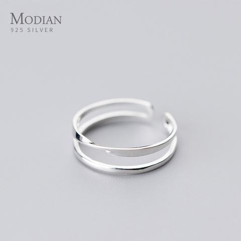 Modian-anillo minimalista de doble línea para mujer, sortija Simple ajustable abierta de Plata de Ley 925, joyería fina, Bisutería ► Foto 1/3