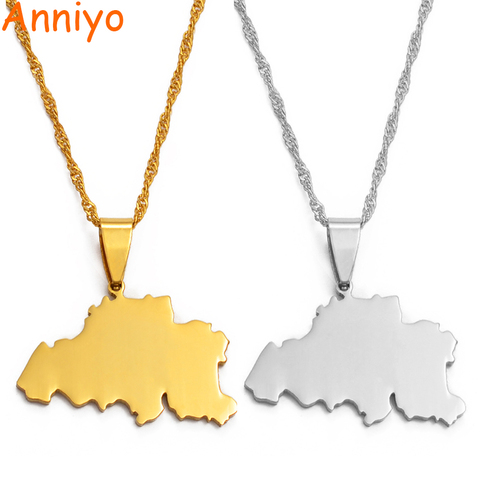 Anniyo-Colgante con mapa del Reino de Bélgica, Color dorado/plateado, collares para mujer, Belgie/Belgique/Belgien Country #022022 ► Foto 1/5