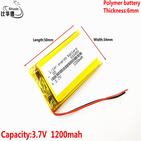 Batería recargable LiPo de polímero de litio de 3,7 V y 1200mAh con conector JST para GPS DVD mobile video game PAD e-books 603450 ► Foto 1/1