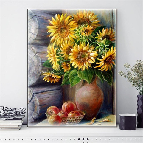 HUACAN-cuadro de girasoles con punto de cruz, Pintura, juegos de bordado, 14CT, decoración del hogar ► Foto 1/6