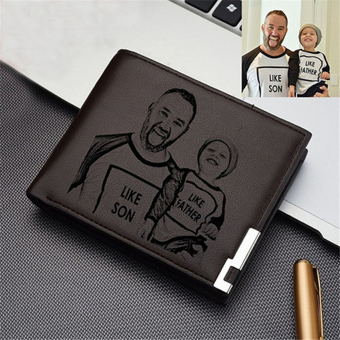 Billetera de foto personalizada para hombre, billetera plegable grabada personalizada, carteras con espacio para foto, regalo del Día del Padre para padre e hija ► Foto 1/6