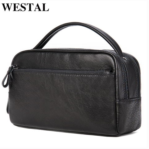 WESTAL-Bolso de aseo para hombre, bolsa de maquillaje con cremallera de cuero genuino, para viaje, 7460 ► Foto 1/6