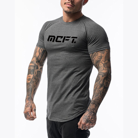 Nuevo gimnasio camisa de deporte de los hombres de impresión de algodón Tops Slim Fit camiseta para correr de hombre gimnasio T camisa camisetas de levantamiento de pesas de camiseta de entrenamiento ► Foto 1/6