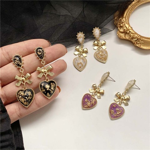 Pendientes de resina con forma de corazón de lazo para mujer, aretes de tuerca de corazón de melocotón dorado de estilo clásico coreano, joyería para regalo de San Valentín ► Foto 1/6