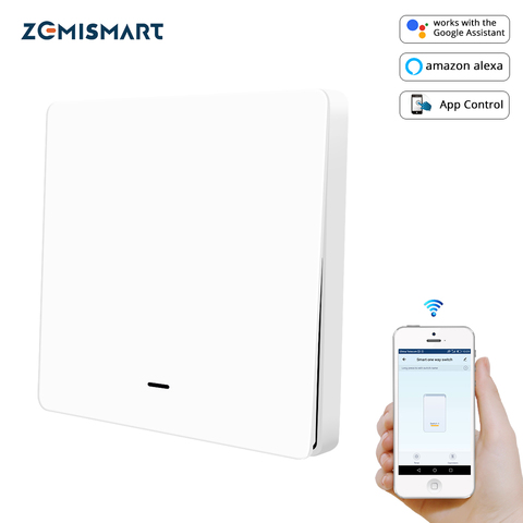 Zemismart-interruptor de luz inteligente para el hogar, dispositivo con WiFi, sin luz neutra, con botón de gran empuje, compatible con Alexa Echo y Google Home ► Foto 1/6