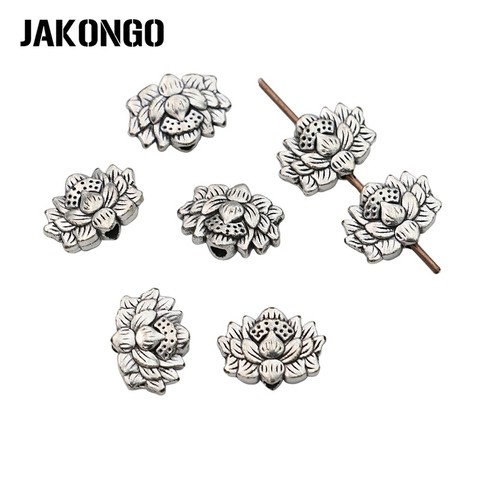 JAKONGO-Cuentas espaciadoras de loto chapadas en plata antigua, cuentas sueltas Vintage para fabricación de joyas, pulsera, accesorios, bricolaje, 8x12mm, 20 Uds. ► Foto 1/6