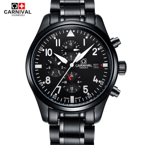 Reloj de buceo de Carnaval suizo para hombre, resistente al agua, 100m, automático, mecánico, zafiro, calendario, luminoso, de acero, piloto ► Foto 1/6