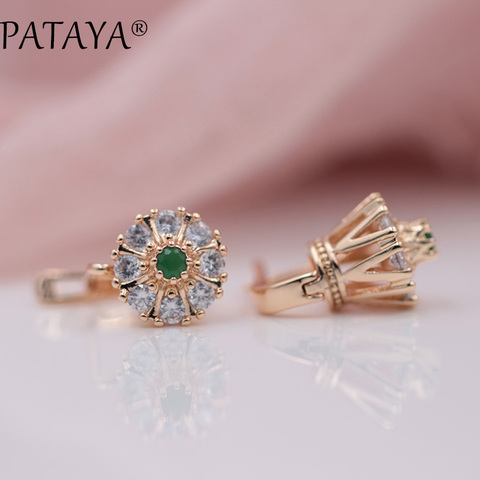 PATAYA nuevo 585 oro rosa verde Natural de loto pendientes de regalo de fiesta de boda romántica joyería de moda de las mujeres ► Foto 1/6