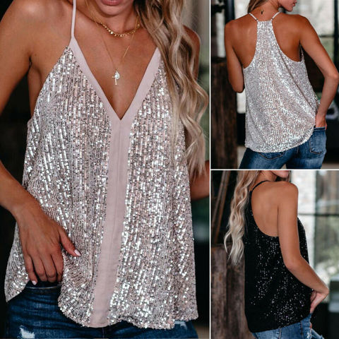 Camiseta holgada sin mangas con cuello de pico para mujer, Top Sexy de cóctel de lentejuelas, Tops, camisetas ► Foto 1/6