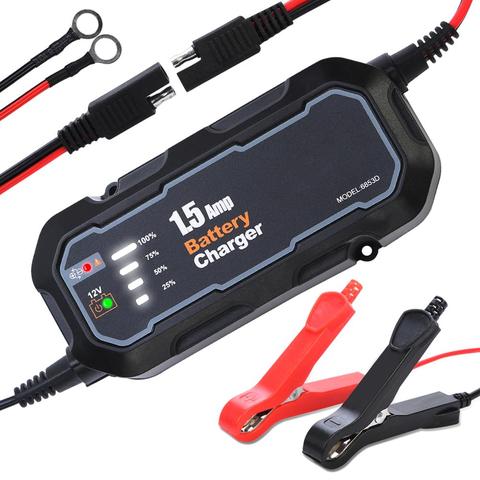 Cargador de batería automático inteligente para motocicleta, dispositivo de mantenimiento de batería de 12V y 1500mA para coche/RV/ATV/barco, con LED ► Foto 1/6