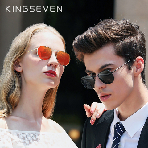 KINGSEVEN-Gafas De Sol reflectantes para hombre, lentes hexagonales retro, De acero inoxidable, nuevas ► Foto 1/6