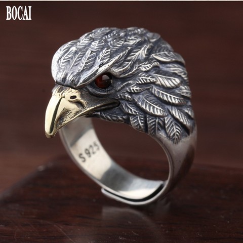 2022 nuevo 100% macizo auténtico s925 puro hombres de plata anillo de moda Retro con personalidad dominante águila ajustable cabeza de águila anillo hombre ► Foto 1/6