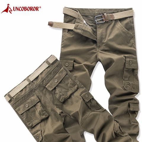 De carga militar pantalones overoles de algodón Casual táctico camuflaje pantalones hombres con múltiples bolsillos ejército recto Pantalones ► Foto 1/6