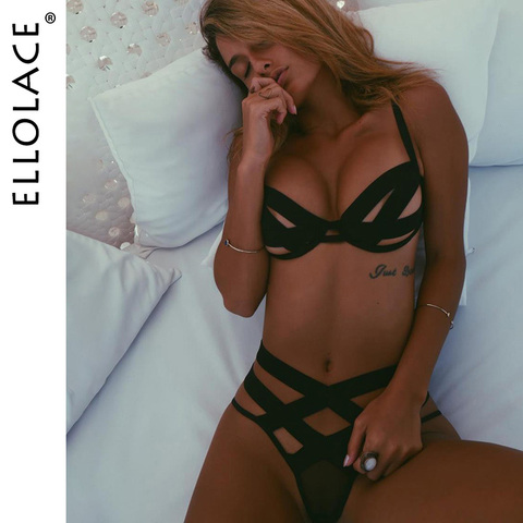 Ellolace-Conjunto de ropa interior transparente para mujer, lencería Sexy, Conjunto de sujetador con cordón transparente, sujetador con agujeros, conjunto de fiesta ► Foto 1/6