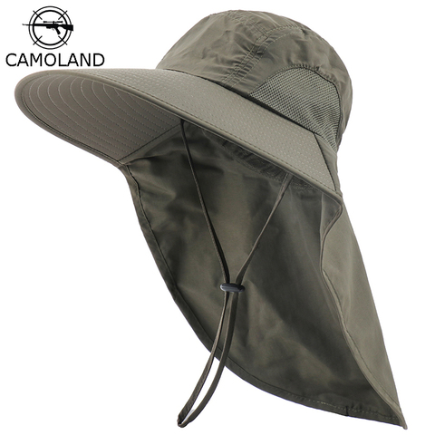 CAMOLAND verano UPF 50 + + + sombrero de sol de las mujeres hombres impermeable sombreros de cubo con cuello solapa grande al aire libre de Brime sombrero de la pesca ► Foto 1/6