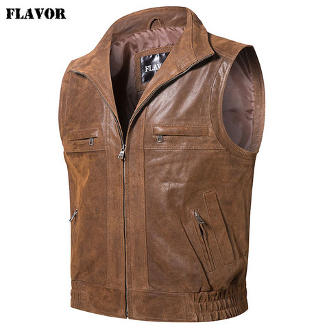 Mew-Chaleco Retro de cuero para hombre, chaleco informal con cuello levantado para motocicleta ► Foto 1/6