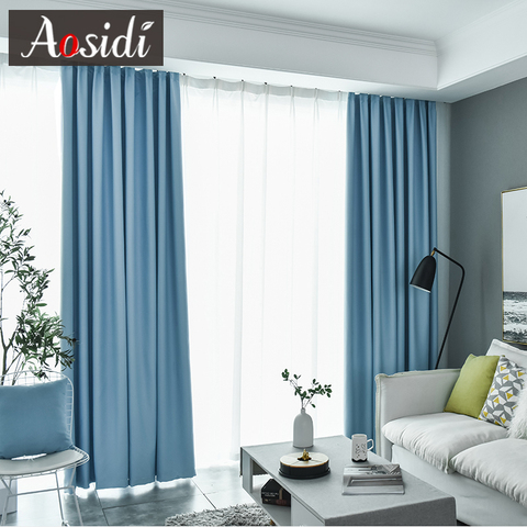 Cortinas opacas modernas de Color azul cielo para dormitorio, tratamiento de ventanas, Cortinas de habitación, paneles ciegos, 90% ► Foto 1/6