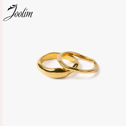 Joolim-anillos de acero inoxidable de alta gama para mujer, sortijas con acabado dorado a rayas de acero inoxidable, joyería de disfraz 2022 ► Foto 1/6