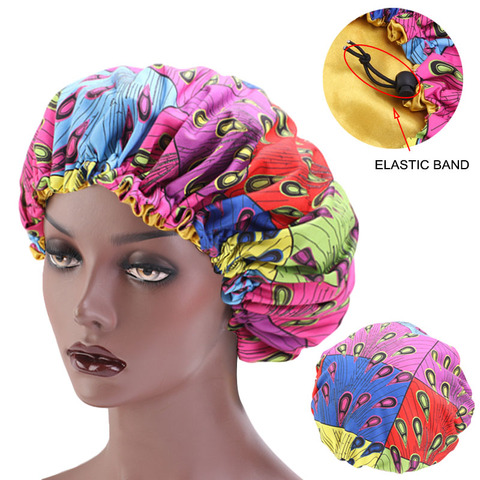 Nuevo gorro de dormir extragrande tejido estampado africano gorro de pelo Ankara gorro de dormir forrado de satén gorro de noche para dormir turbante para señoras ► Foto 1/6