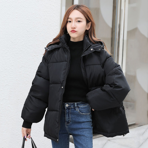 Chaqueta de plumón de estilo coreano para mujer, chaqueta holgada con capucha, acolchada, corta, lisa, para invierno ► Foto 1/6