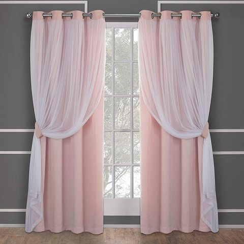 Cortinas opacas de ojal para sala de estar, aislamiento térmico blanco, cortina transparente para ventana, color rosa y negro ► Foto 1/6