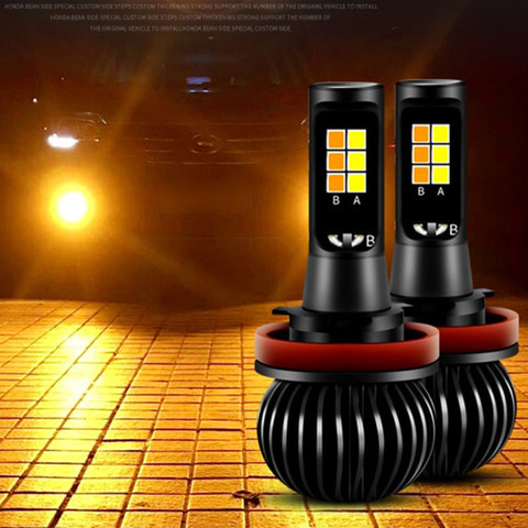 Más nueva para coche frente bombillas de luz antiniebla H11 H3 H7 H8 H11 9005 HB3 9006 HB4 880/881 H27 doble Color LED día luces blanco amarillo azul hielo ► Foto 1/6