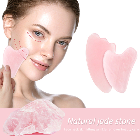 Gua Sha-raspador de cuarzo rosa Natural, tabla de piedra de Jade, masajeador Facial para cara, espalda, cuello cuerpo, herramientas de masaje ► Foto 1/6