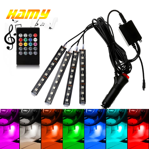 Tira de luces LED RGB con control remoto por voz para coche, diseño Interior, decorativa, Ambiental dinámico ► Foto 1/6