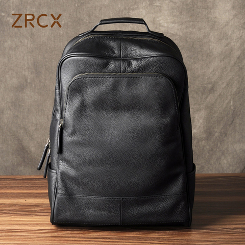 ZRCX-mochila de piel auténtica para hombre, bolso de hombro de cuero de vaca, mochila bolsa para ocio de viaje multifuncional, 16 pulgadas ► Foto 1/6