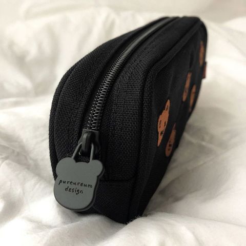 Bolsa de lápices de lona con bordado de oso Kawaii, estuche de bolígrafo para regalo de niños, bolsa de papelería para cosméticos, suministros para oficina y escuela ► Foto 1/6