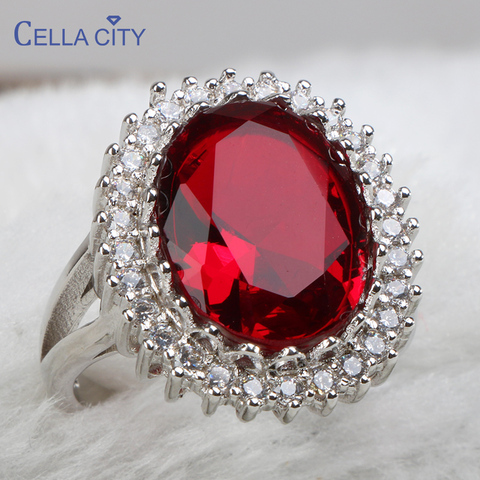 Cellacity plata 925 joyería geometría rubí anillo para mujer Grande Oval gemas accesorio Aniversario de moda regalos talla 6,7,8,9,10 ► Foto 1/6