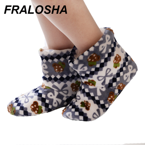 FRALOSHA-zapatos acolchados de algodón para mujer, botas cortas de fondo suave antideslizantes, cálidas de felpa gruesa para interior ► Foto 1/6