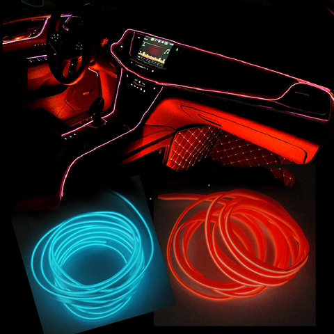 Tira de luces LED para Interior de coche, iluminación de 1M/3M/5M, decoración de guirnalda, cable, tubo Flexible, luz de neón con encendedor ► Foto 1/6