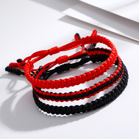 Pulseras de cuerda de la suerte Budista Tibetano para hombre y mujer, brazaletes hechos a mano con nudos ajustables de hilo negro y rojo, joyería de muñeca ► Foto 1/6