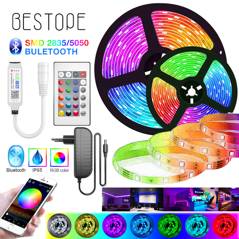 Tira de luces LED RGB 5050 de 2M-30M, cinta Flexible SMD con Bluetooth 2835, no impermeable, cinta de luz LED RGB, diodo, Control de 12V CC ► Foto 1/6