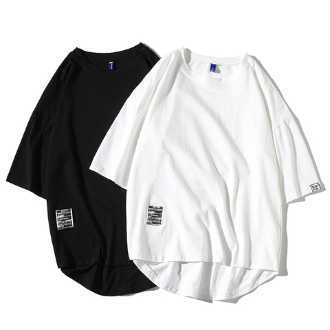 Camiseta de algodón para hombre, ropa de calle de manga corta, Color sólido, cuello redondo, Hip-Hop ► Foto 1/5