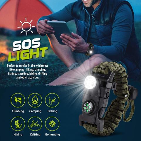 Multifuncional de exteriores y supervivencia Paracord pulsera de la supervivencia Camping equipos Multi herramienta cuerda de rescate pulsera para los hombres ► Foto 1/6