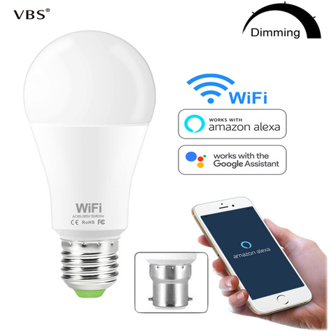 Bombilla inteligente LED regulable con WIFI, 15 W, E27, B22, Amazon, Alexa, Google Home, IOS/Android, Control remoto ► Foto 1/6