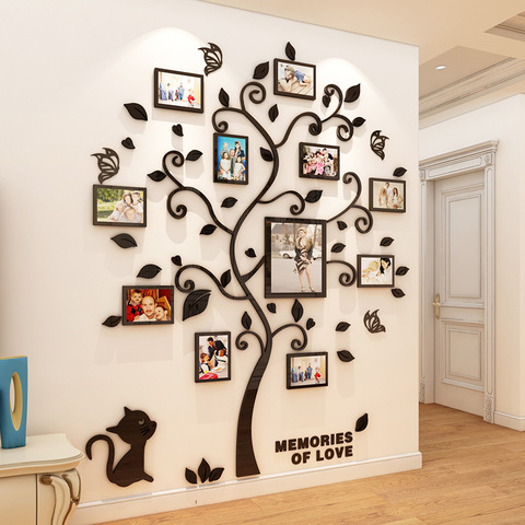 3D acrílico árbol espejo adhesivos para pared DIY foto marco foto familiar para arte de sala de estar Decoración de casa ► Foto 1/6