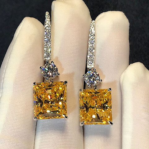 Radiant Cut-pendientes colgantes de diamante con Topacio de laboratorio para mujer, Plata de Ley 925 auténtica, joyería de fiesta, pendientes de gota para boda, novia, 4 quilates ► Foto 1/5