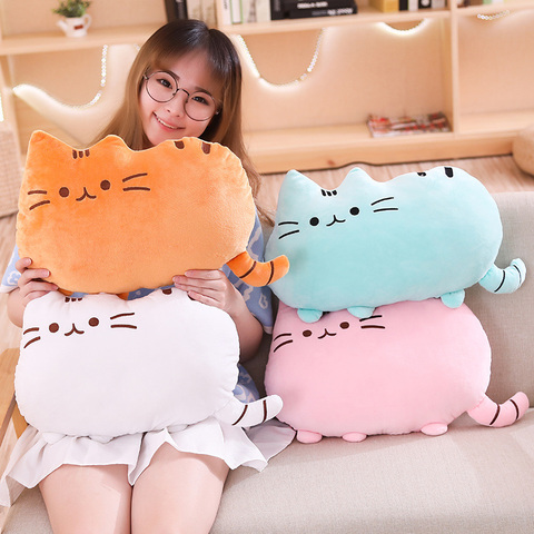 Almohada de peluche de gato Kawaii, cojín de gatito, juguetes de peluche de colores suaves, gris, rosa y blanco, artículos para el hogar, regalos para novia ► Foto 1/6