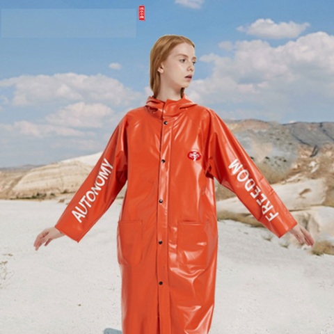 Gabardina larga con capucha y estampado de letras, impermeable, impermeable, Chic, a la moda, para bicicleta, senderismo ► Foto 1/5