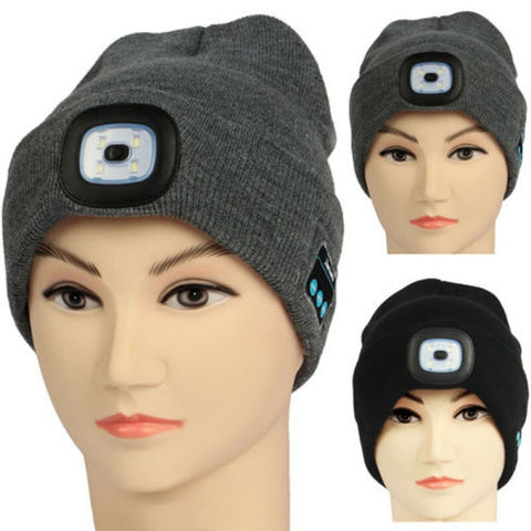 Gorro de invierno con Bluetooth 5,0, gorro inteligente inalámbrico, auriculares con 4 luces LED, auriculares manos libres para música, auriculares de punto cálido ► Foto 1/6